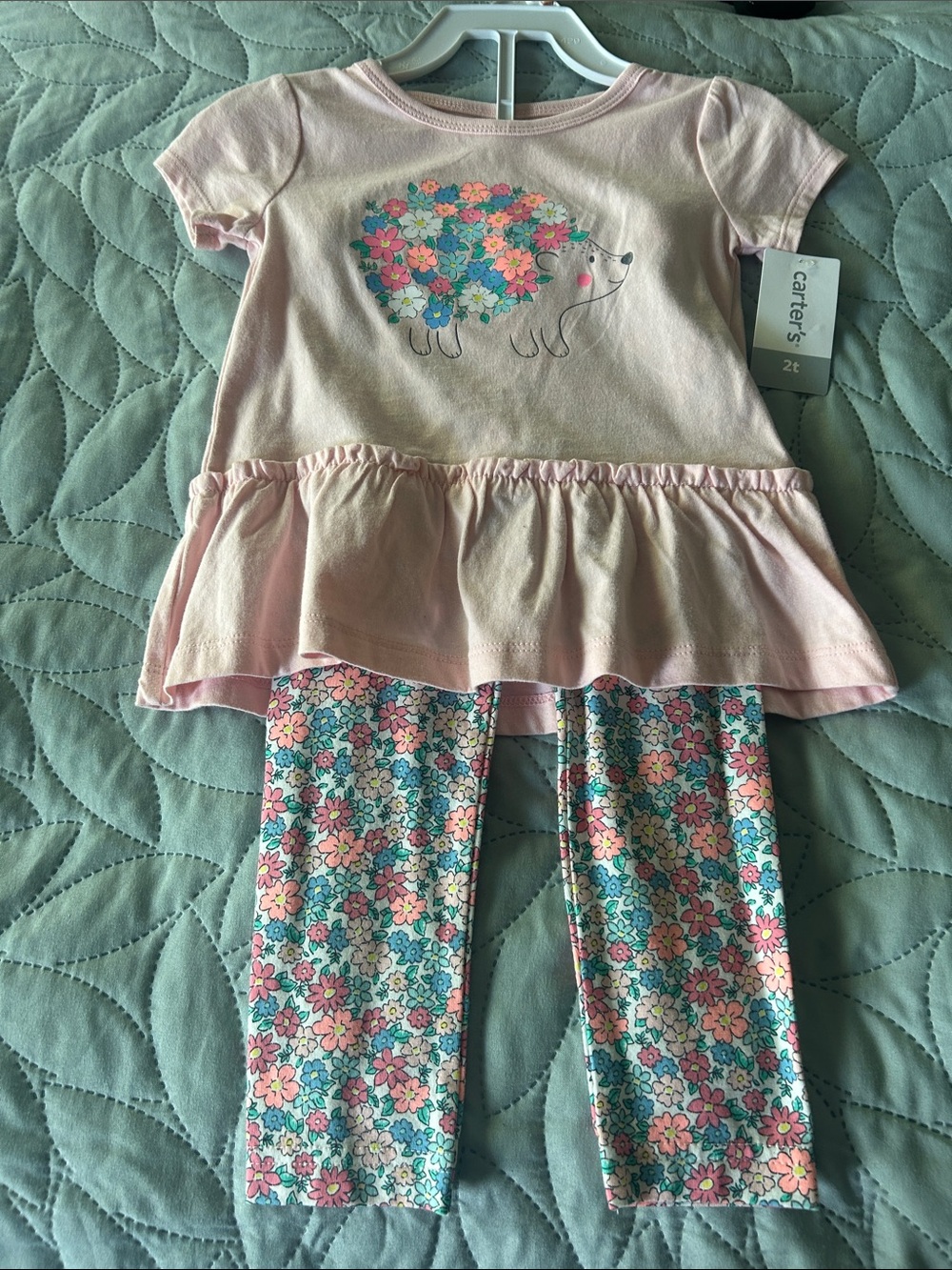 Carter's Light Pink Floral Hedgehog Peplum Set